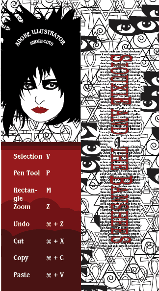 Siouxie Sioux Adobe Illustrator shortcuts themed bookmark.