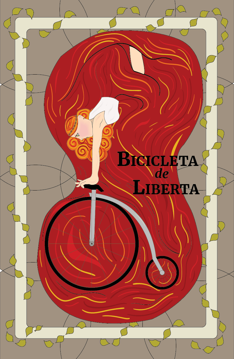 Italian art noveau poster, woman on bicycle.